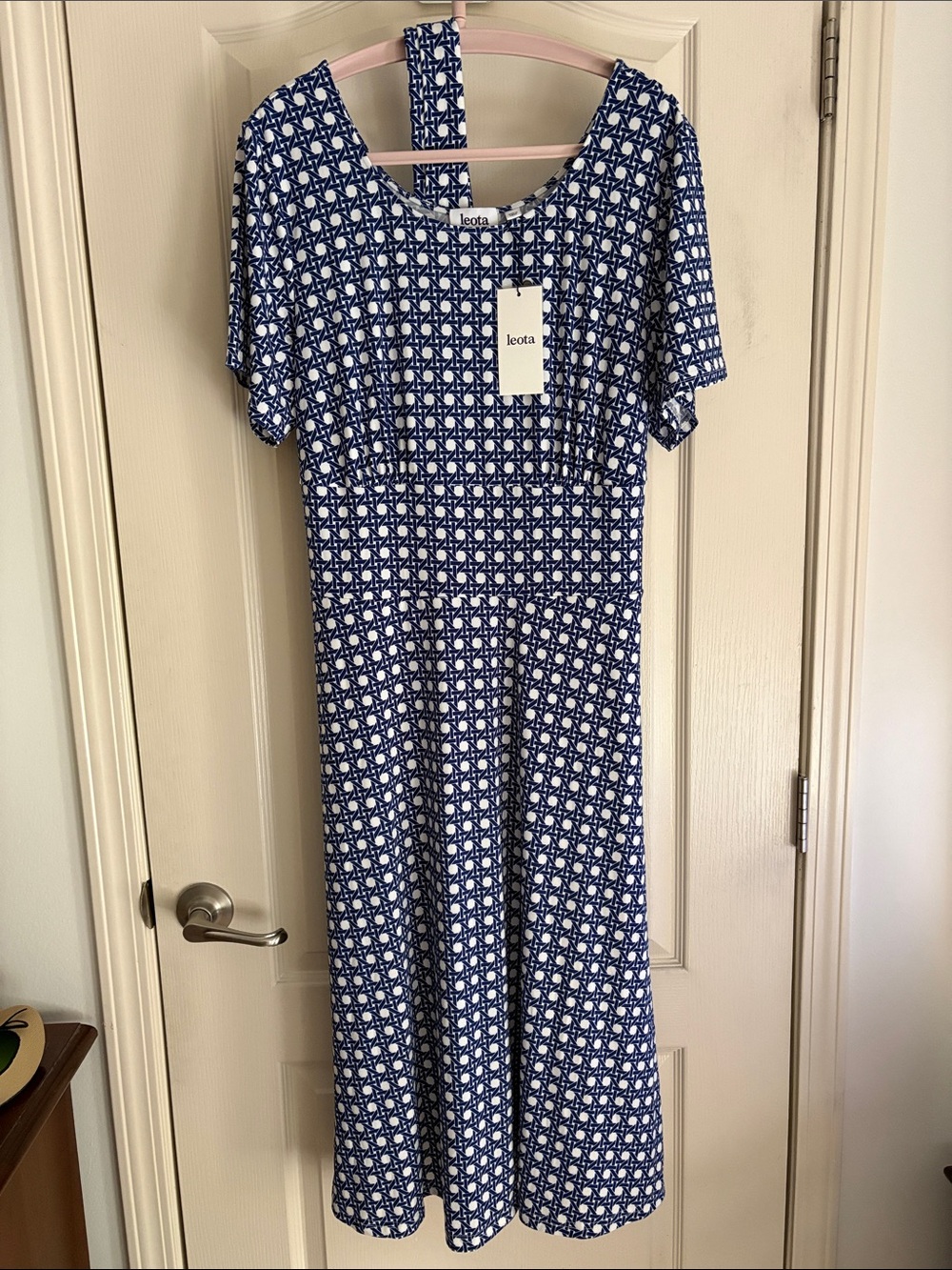 Leota Navy and White Geometric Short-Sleeve Maxi Dress